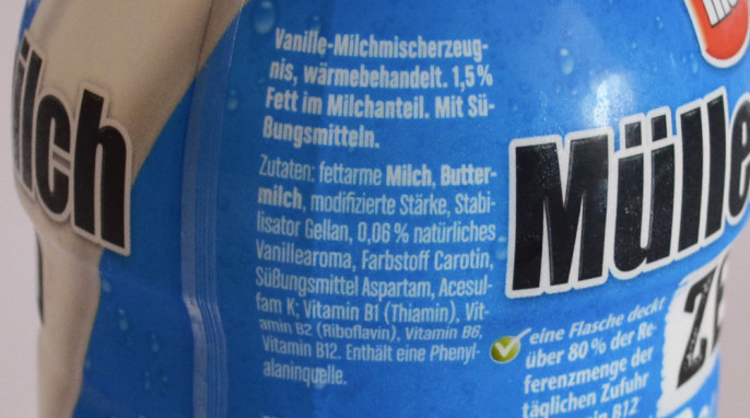 Zutaten, Müllermilch Zero 