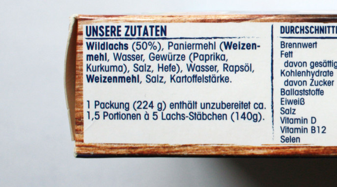 Zutaten, Käpt’n Iglo 8 Lachs-Stäbchen