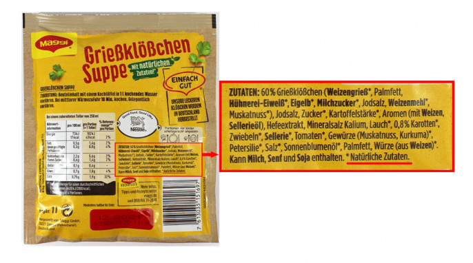 Zutaten, Maggi Grießklößchensuppe