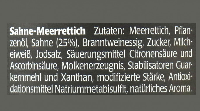 Bezeichnung + Zutaten, Schamel Sahne-Meerrettich, vor 2019