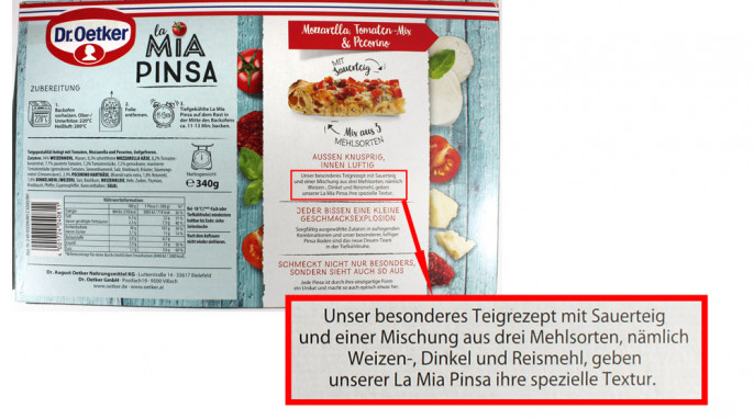 Hinweis, Dr. Oetker La Mia Pinsa