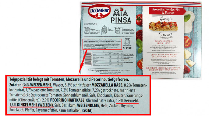 Zutaten, Dr. Oetker La Mia Pinsa