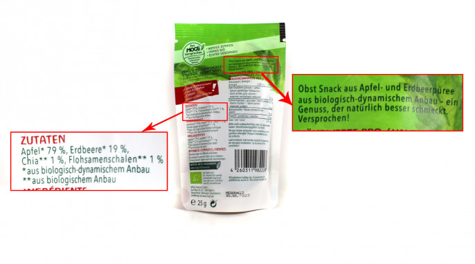 Zutaten, Mogli Erdbeer Streifen mit Chia