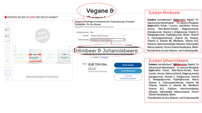 2er Boxen Himbeere + Johannisbeere, Frubeen Trinknahrungen, ebay.de, 25.01.2022