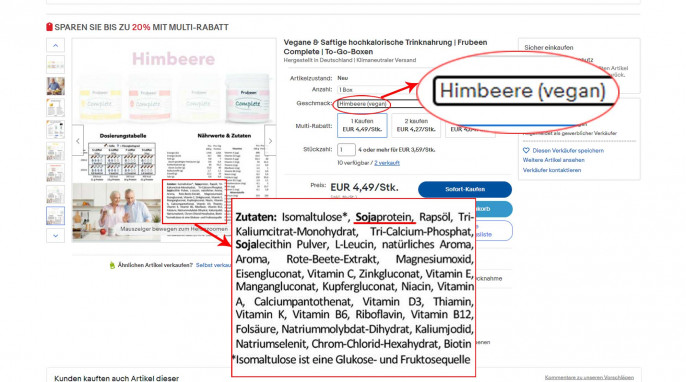 1er Box Himbeere, Frubeen Trinknahrungen, ebay.de, 25.01.2022 