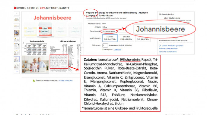 1er Box Johannisbeere, Frubeen Trinknahrungen, ebay.de, 25.01.2022 