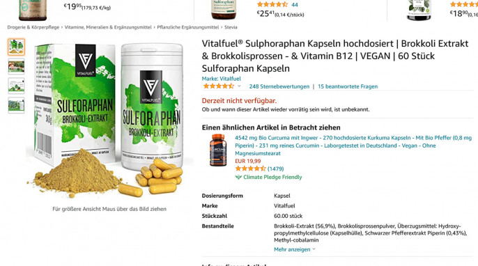 Vitafuel® Sulforaphan Kapseln hochdosiert, amazon.de, 23.09.2021 