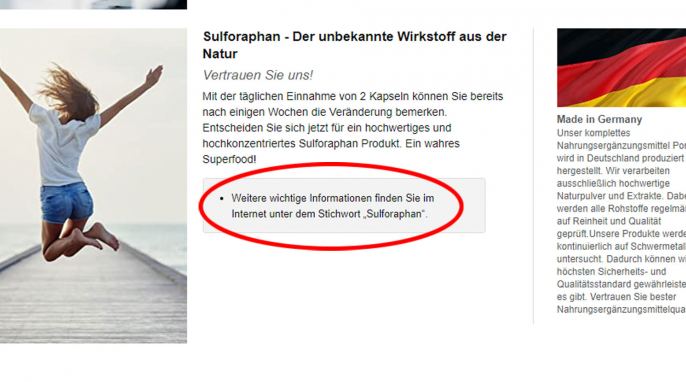 Produktinformation, Vitafuel® Sulforaphan Kapseln hochdosiert, amazon.de, 28.06.2022 