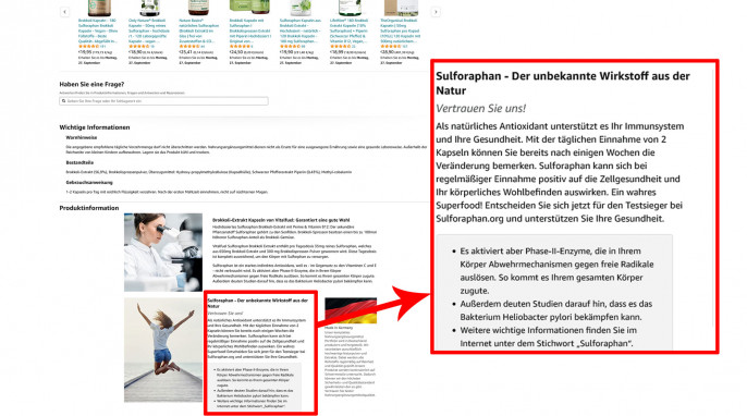 Produktinformation, Vitafuel® Sulforaphan Kapseln hochdosiert, amazon.de, 23.09.2021 