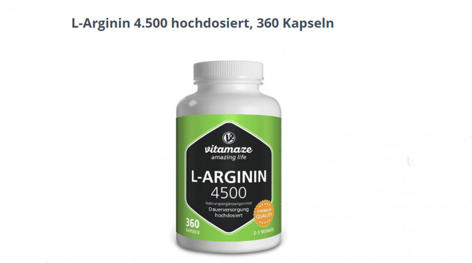 L-Arginin hochdosiert 4500 Kapseln, vitamaze.shop, 
