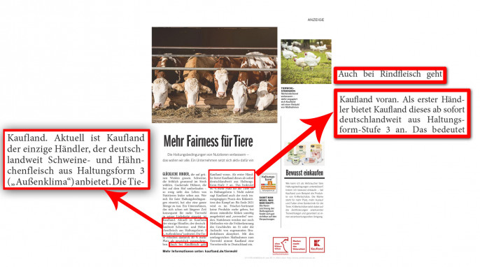 Werbung, Anzeige „Mehr Fairness für Tiere“ von Kaufland, Stern Ausgabe 47/2021