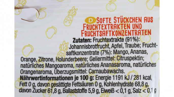 Zutaten, Purefruits Softe Stückchen, Beispielsorte Helle Früchte