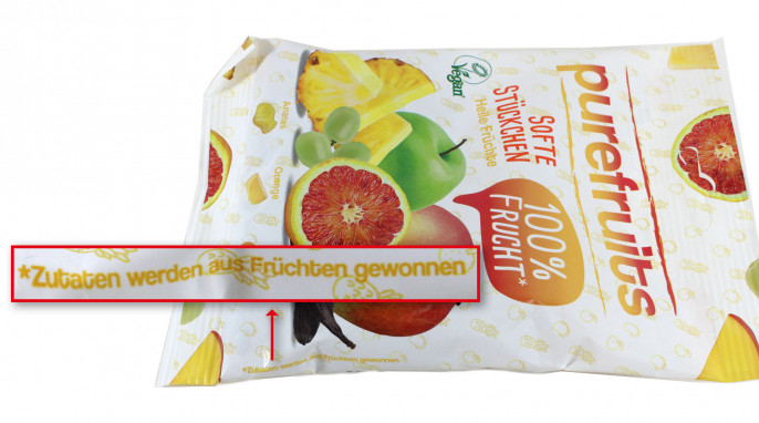 Hinweis, Purefruits Softe Stückchen, Beispielsorte Helle Früchte 