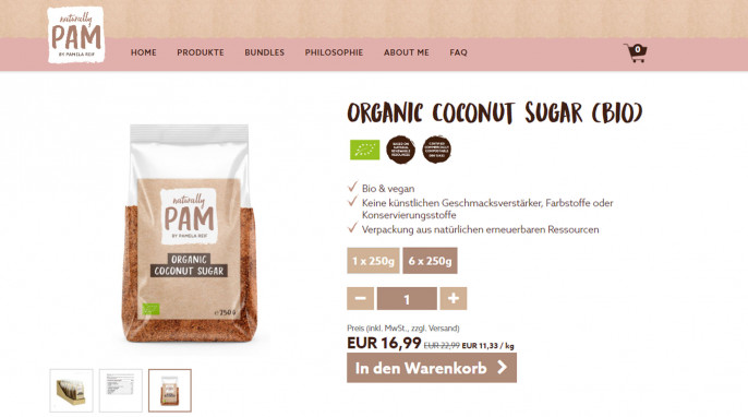 Organic Coconut Sugar Bio, naturally-pam.de