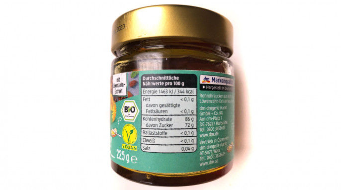 Nährwerte, dm Bio Veganer No Honey, Honigalternative