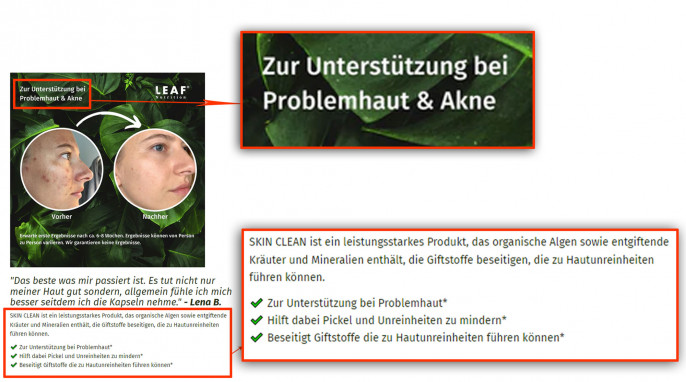 Werbung, Skin Clean, leafnutrition.de, 24.02.2022