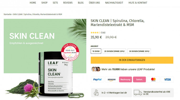 Skin Clean, leafnutrition.de, 05.08.2022