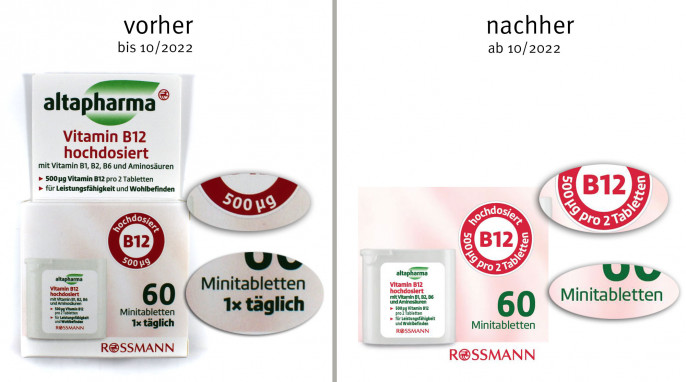 alt: Altapharma Vitamin B12 hochdosiert, bis 10/2022; neu: ab 10/2022, Herstellerfoto