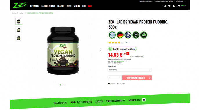 Zec+ Ladies Vegan Protein Pudding, zecplus.de, 30.03.2022
