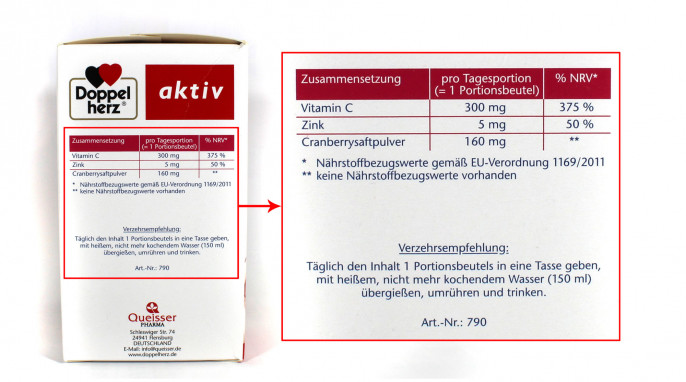 Nährwerte, Doppelherz® aktiv Heiße Cranberry mit Vitamin C + Zink