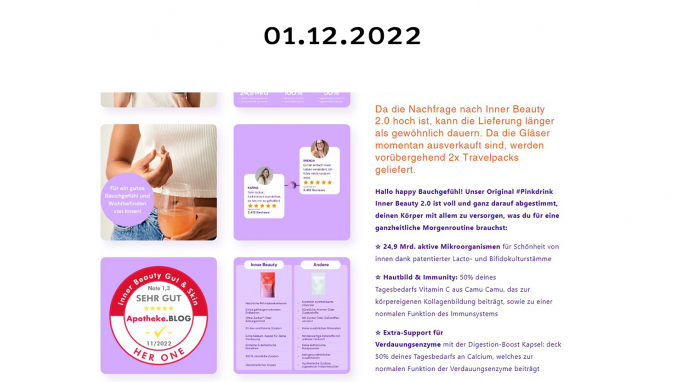 Werbung, Her1 Inner Beauty + Digestion Boost, her.one/products, 1.12.2022 Werbung, Her1 Inner Beauty + Digestion Boost, her.one/products, 1.12.2022