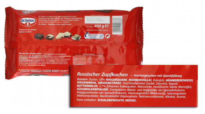 Zutaten, Dr. Oetker Russischer Zupfkuchen