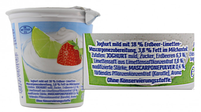 Zutaten, Ehrmann Almighurt Erdbeere-Limette-Mascarpone