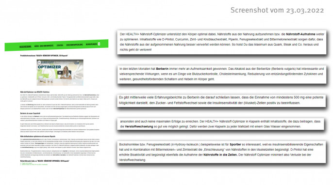 Werbung, Health+ Nährstoff Optimizer, zecplus.de, 23.03.2022