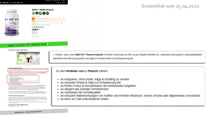 Health+ L-Theanin, zecplus.de, 25.04.2022 