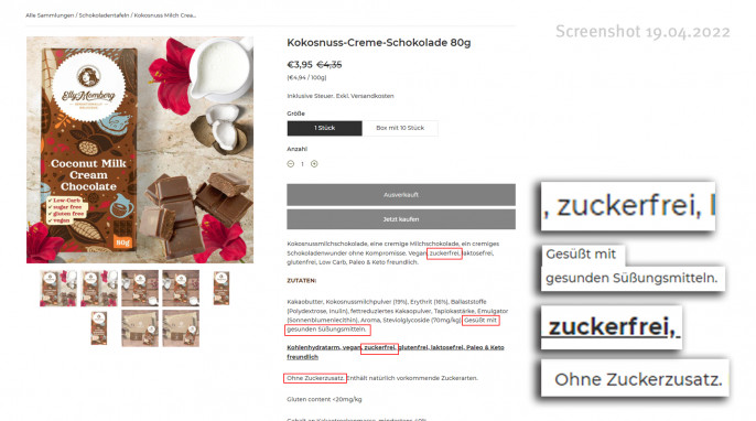 Angebot Elly Momberg Kokosnuss-Creme-Schokolade, 80 g, elly-momberg.com, 19.04.2022 