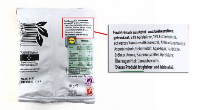 Bezeichnung + Zutaten, Vemondo Frucht Häppchen Erdbeere