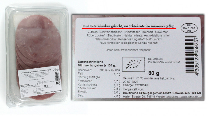 Bezeichnung und Zutaten, Buchonia Bio-Hinterschinken 