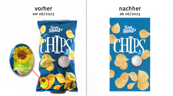 alt: Sun Snacks Chips, vor 06/2023; neu: ab 06/2023, Herstellerfoto 
