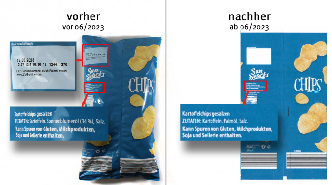 alt: Sun Snacks Chips, vor 06/2023; neu: ab 06/2023, Herstellerfoto
