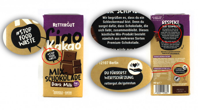 Nachhaltigkeitswerbung, Rettergut Mixschokolade Dark Milk 