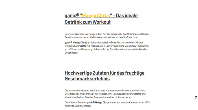 Beschreibung, ganic® Vitamin-Booster Mango Citrus, novado.de, 25.01.2022 