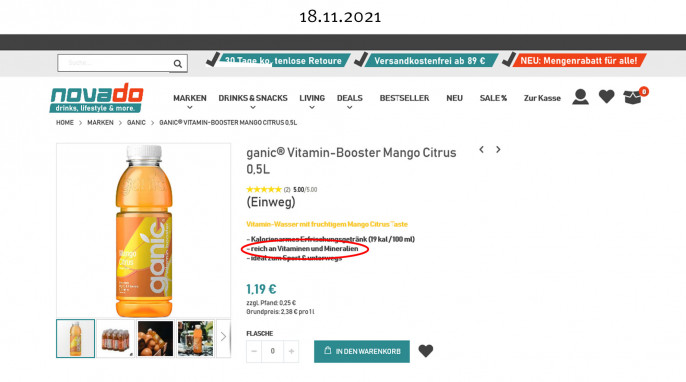 ganic® Vitamin-Booster Mango Citrus, novado.de, 18.11.2021