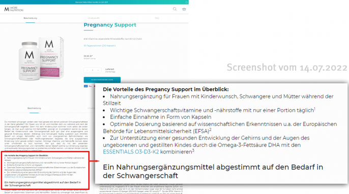 Werbung, More Nutrition Pregnancy Support, morenutrition.de, 14.07.2022 Werbung, More Nutrition Pregnancy Support, morenutrition.de, 14.07.2022