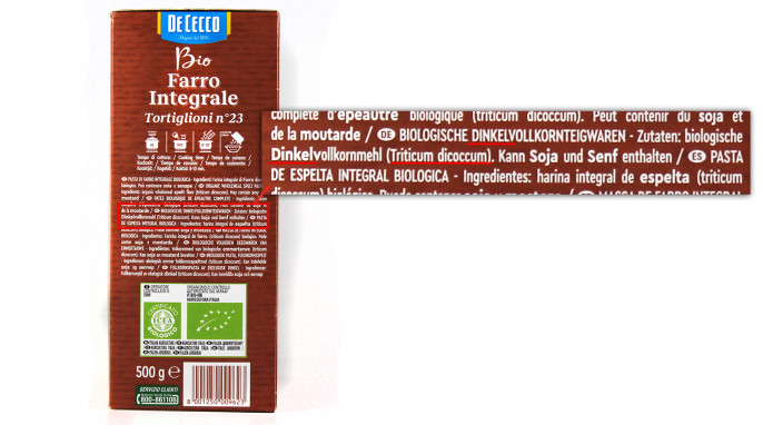 Zutaten, De Cecco Bio Farro Integrale Tortiglioni n°23 