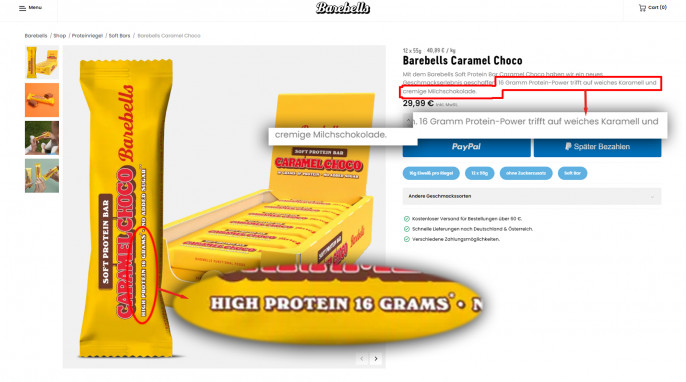 Angebot Barebells Soft Protein Bar, Beispiel Sorte Caramel Choco auf barebells.de, 20.01.2023 