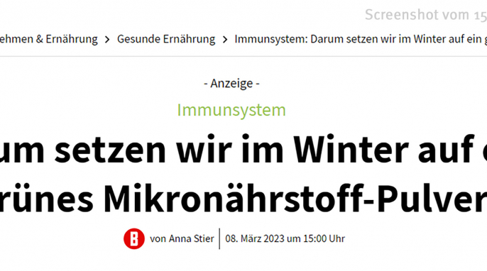 Werbung für Athletic Green, bunte.de 15.05.2023