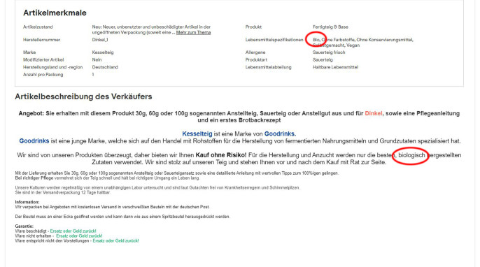 Informationen, Dinkel Sauerteig, Anstellteig, Anstellgut, ebay.de, 23.02.2023 