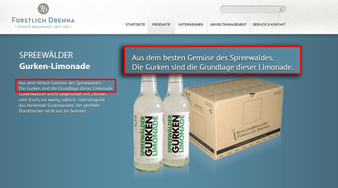 Werbung, Spreewälder Gurken Limonade, brauerei-fuerstlich-drehna,de, 15.09.2022 