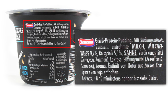 Bezeichnung + Zutaten, Ehrmann High Protein Grieß Pudding Natur