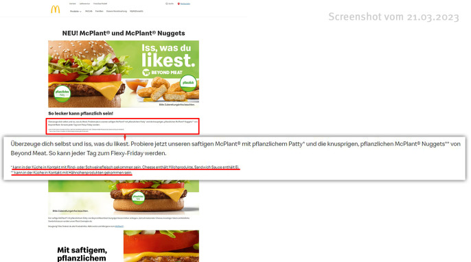 Werbung für McPlant, mcdonalds.com, 21.03.2023