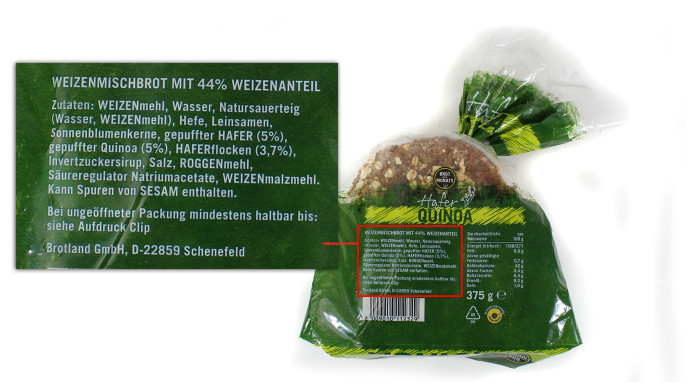 Zutaten, Aldi Brot des Monats Hafer Quinoa