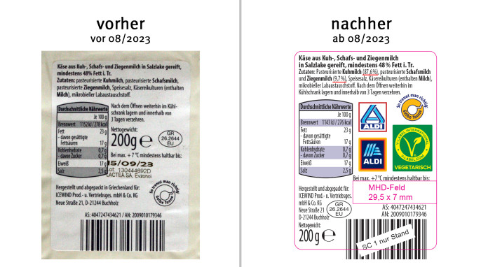 alt: Lyttos Spezialitäten Griechischer Hirtenkäse, vor 08/2023; neu: ab 08/2023, Herstellerfoto 