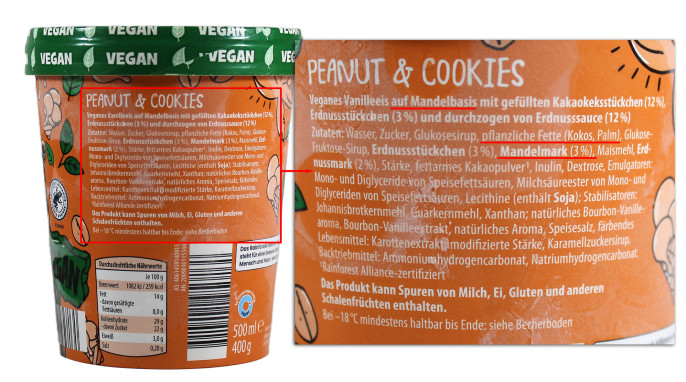 Bezeichnung und Zutaten, Mucci Funky American Style Peanut & Cookies