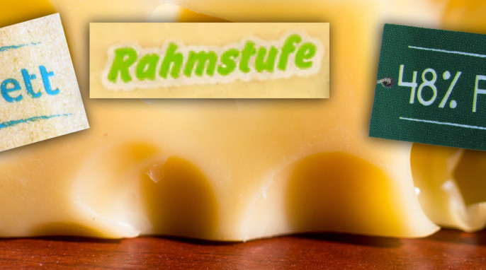 verschiedene Angaben für den Fettgehalt von Käse