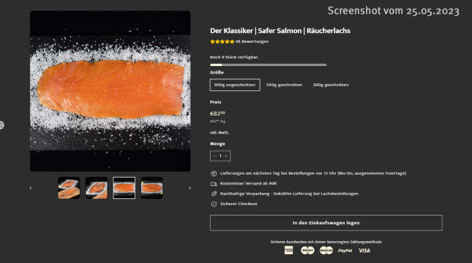 Angebot Safer Salmon Räucherlachs Der Klassiker, safersalmon.de, 25.05.2023